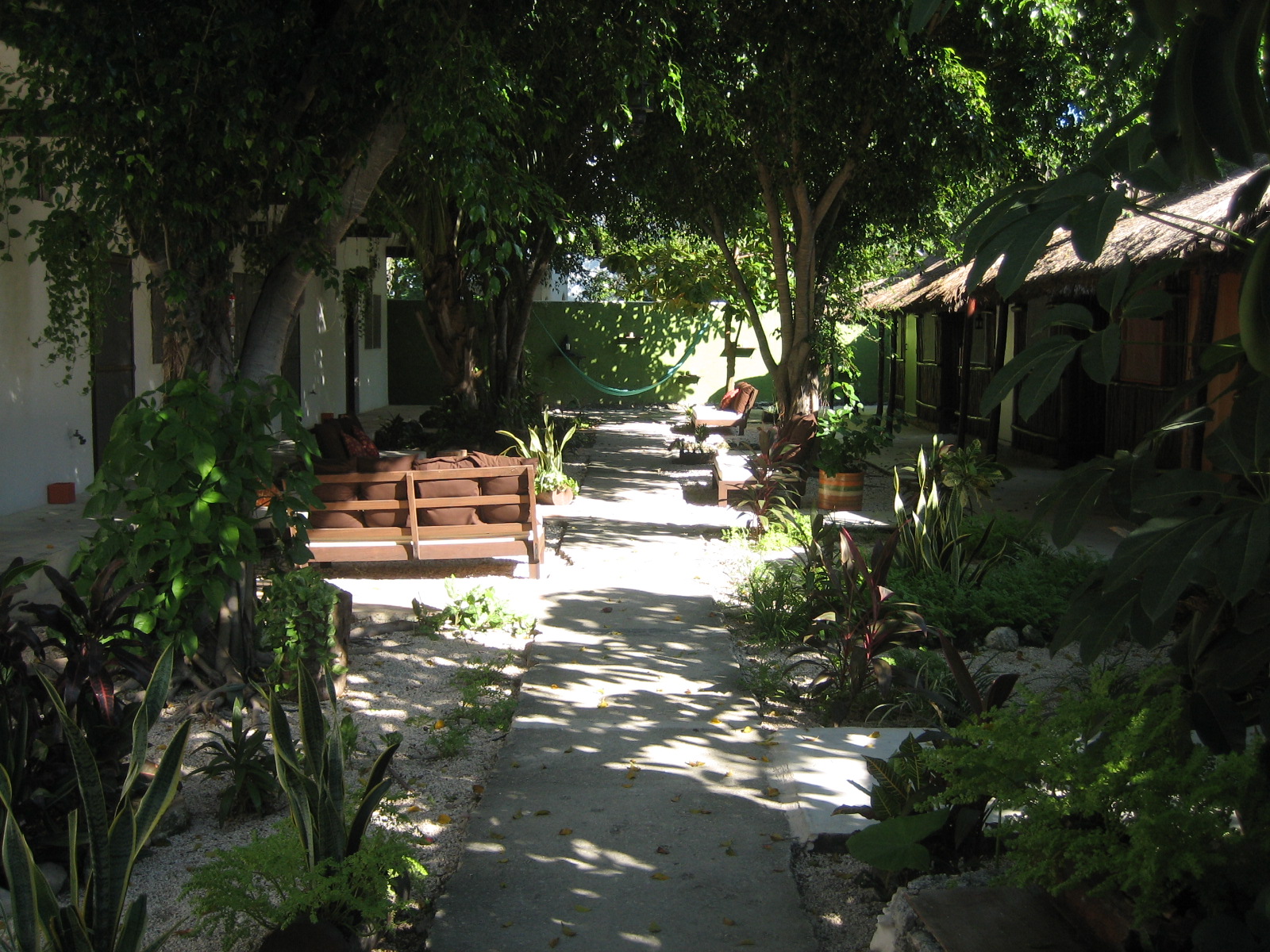 The courtyard of the Secret Garden Hotel in Tulum, Mexico