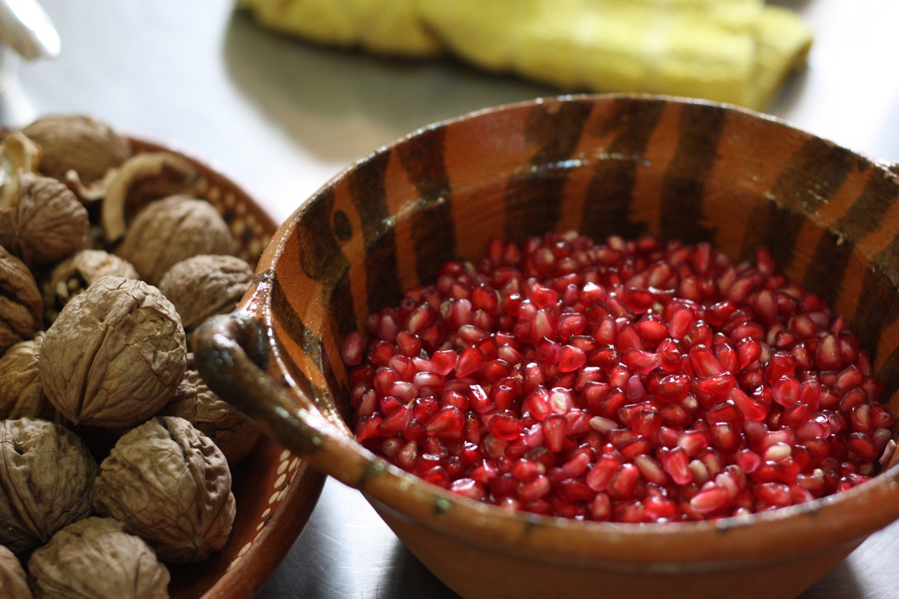 Pomegranate seeds and walnuts
