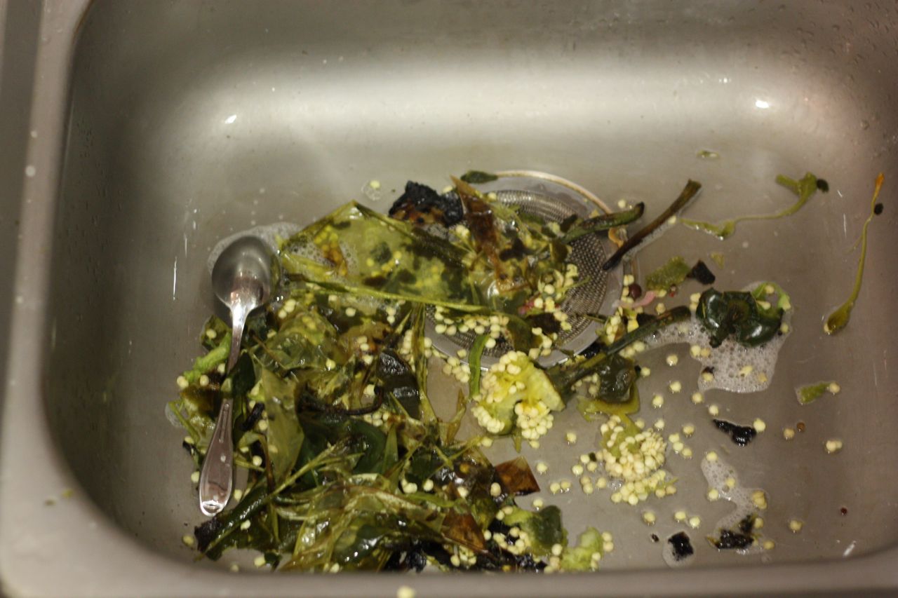 Poblano seeds and veins, leftover from making rajas