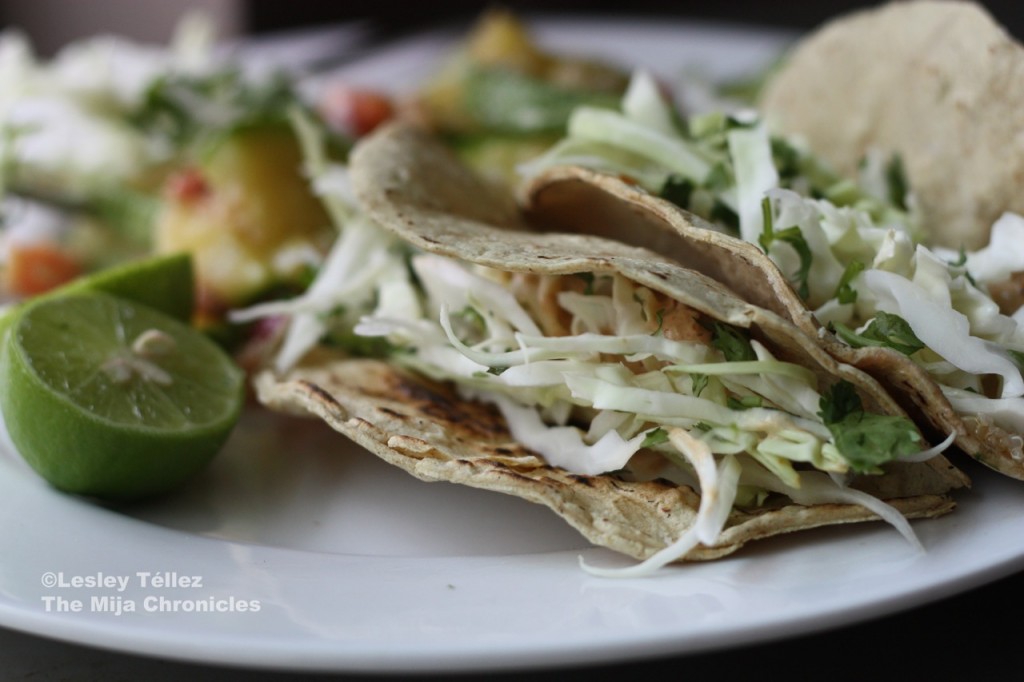 Fish tacos (trout) with cabbage and creamy Oaxacan pasilla salsa
