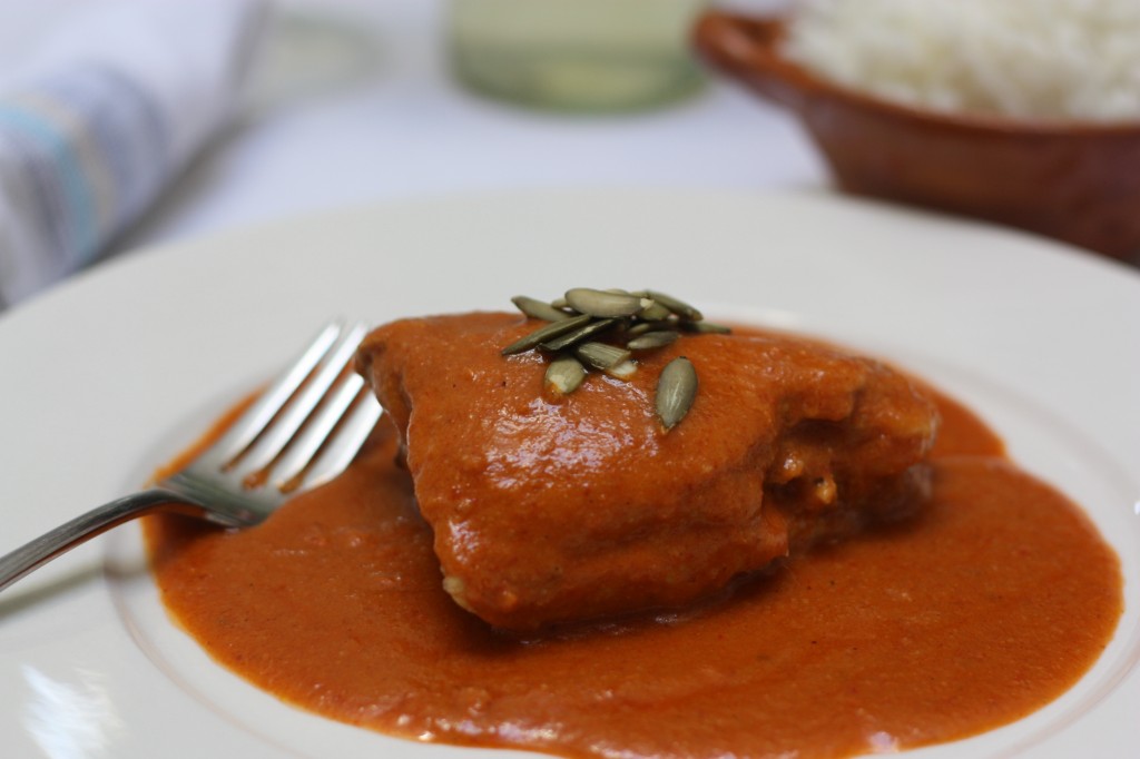 Chicken with pipián sauce. The pipián is sold in a powder, by Mexico City nonprofit CREA. Chicken with pipián sauce. The pipián, made by Delicia Jerezana, is sold in powder form.