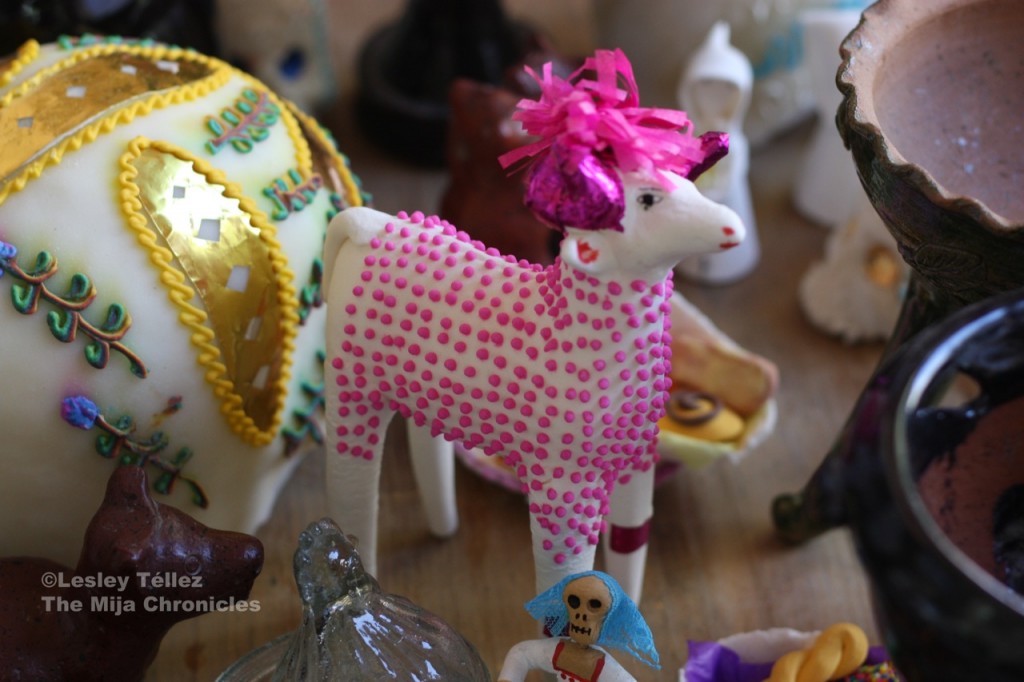 A sheep, made from sugar in the alfeñique style, for a Day of the Dead altar in Mexico City Alfeñique Day of the Dead