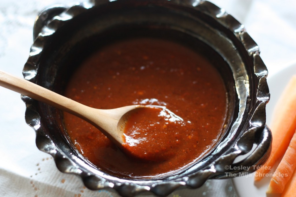 Red taquería style salsa, made with chiles de árbol and guajillo