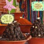 Mounds of artistically arranged mole paste at the Feria Nacional del Mole in San Pedro Atocpan, Mexico.
