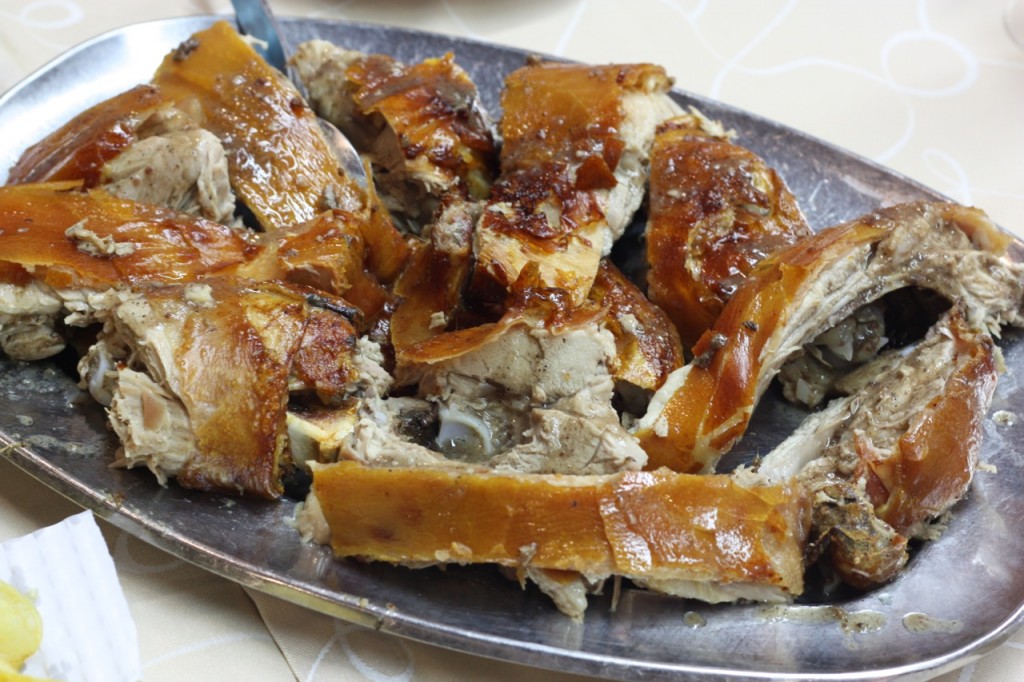 Lechón (roast suckling pig) at Pedro dos Leitoes in Mealhada, Portugal