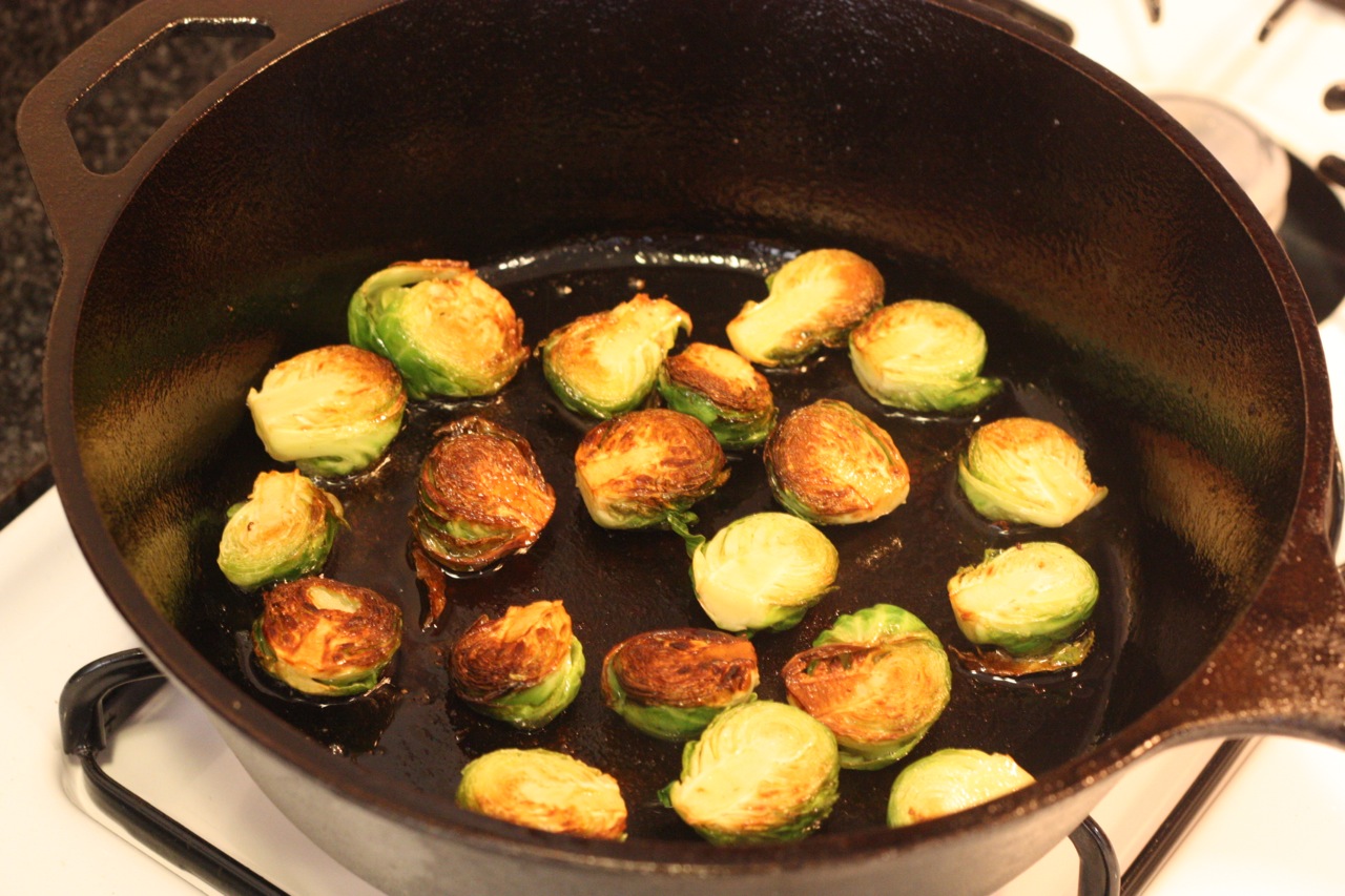 Fried Brussels sprout and bacon tacos with charred tomato